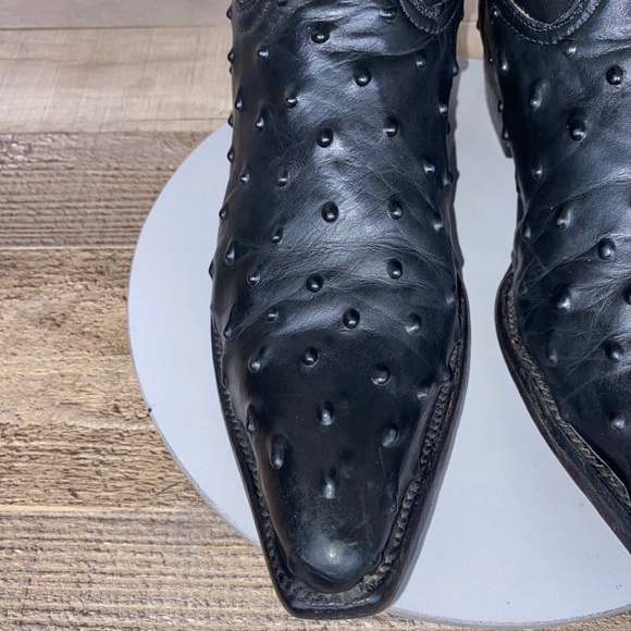 El Mexicano Women’s Cowboy Boots Black Ostrich Embroidered Leather Size 7.5 B - Picture 9 of 13